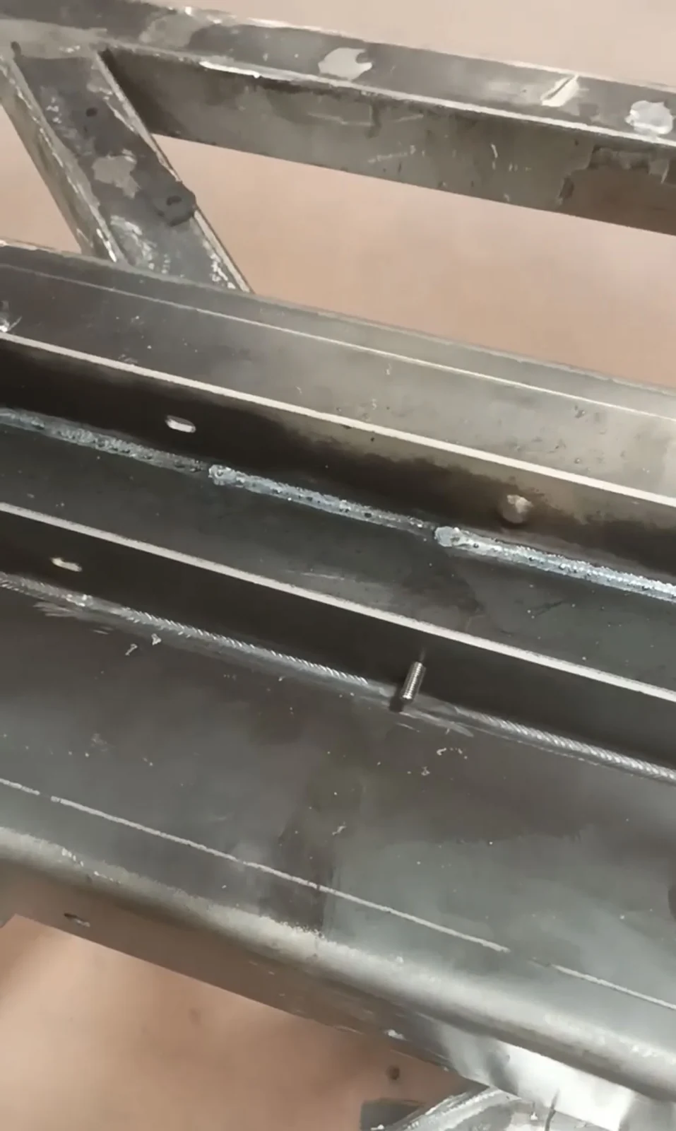 Welded steel frame in the workshop