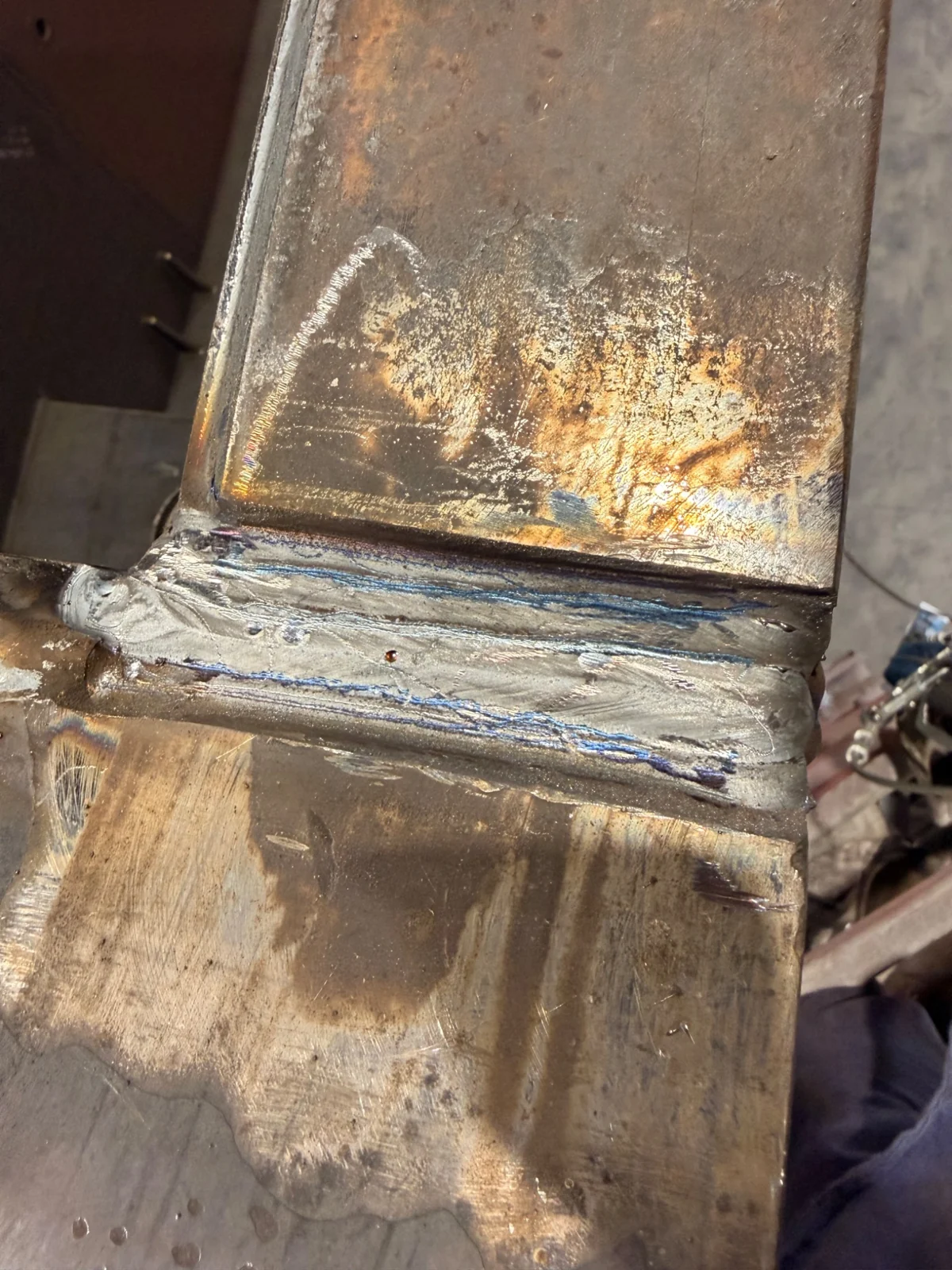 Close-up showing passes on a welded metal joint